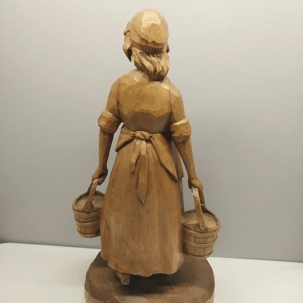 Hand Carved Farm Woman Peasant Folk Art Sculpture 19
